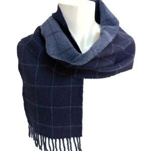 Polo Ralph Lauren Lambswool Scarf – Navy Plaid Windowpane – Made in Italy–10x62"